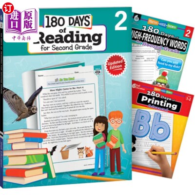 海外直订180 Days(tm) Reading, High-Frequency Words, & Printing Grade 2: 3-Book Set: Prac 180天（tm）阅读，高频词汇