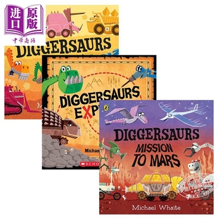 儿童趣味想象故事绘本 Diggersaurs 现货 图画多彩活泼 恐龙工程车系列3册套装 英文原版 中商原版 7岁 进口图书 忙碌