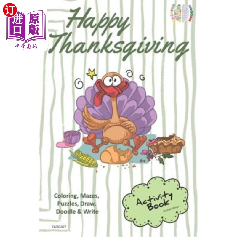 海外直订Happy Thanksgiving Activity Book Coloring, Mazes, Puzzles, Draw, Doodle and Writ 感恩节快乐活动书着色，迷宫