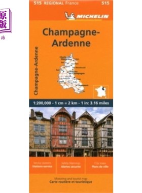 海外直订Champagne-Ardenne - Michelin Regional Map 515 香槟-阿登-米其林区域地图515
