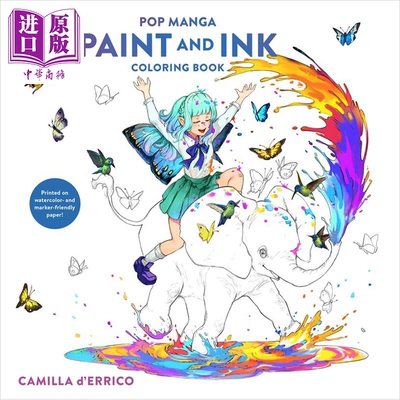 预售 流行漫画 绘制与上色涂色书 Pop Manga Paint and Ink Coloring Book 英文原版 Camilla dErrico【中商原版】