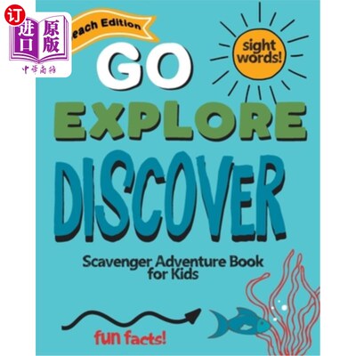 海外直订Go Explore Discover Beach Edition: Scavenger Adventure Book for Kids 去探索发现海滩版:儿童清道夫冒险书