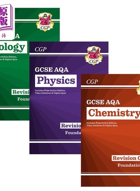 英国CGP原版 GCSE 物理 化学 生物 AQA考试复习指南 基础版套装3册 提供在线版视频测试 电子版 含答案【中商原版】