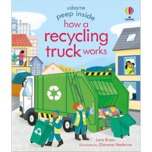 预售 Peep Inside How a Recycling Truck Works 儿童纸板书 英语原版【中商原版】