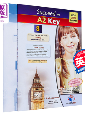 现货 Cambridge English Succeed in A2 KEY Self-Study Edition 剑桥少儿国际英语KET考试A2备考 8套练习测试+答案 7-12岁