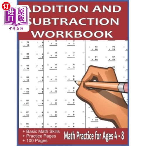 海外直订Addition and Subtraction Workbook: Math Practice for Ages 4-8 加减法练习册:4-8岁数学练习