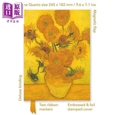 预售 文森特 梵高 向日葵 烫金四开本手帐 Vincent Van Gogh: Sunflowers 英文原版 Flame Tree Studio【中商原版】