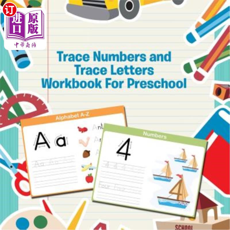 海外直订Trace Numbers and Trace Letters Workbook For Preschool 学龄前儿童跟踪数字和跟踪字母工作手册