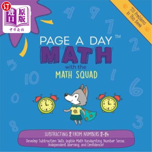 海外直订Page A Day Math: Subtraction Book 3: Subtracting 2 from the Numbers 2-14 数学:减法第三册:数字2-14减2