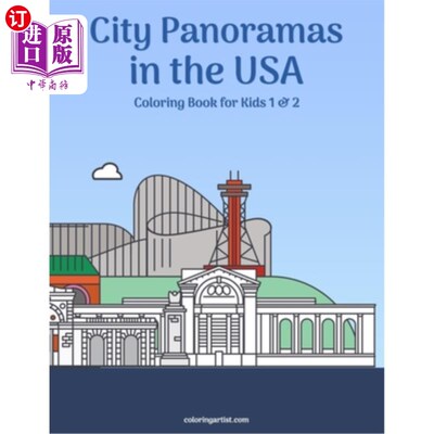 海外直订City Panoramas in the USA Coloring Book for Kids 1 & 2