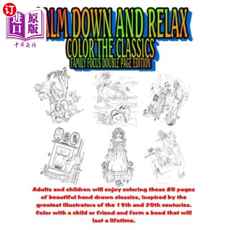 海外直订Calm Down and Relax Color the Classics Family Focus Double Page Edition 冷静和放松色彩经典家庭焦点双页版