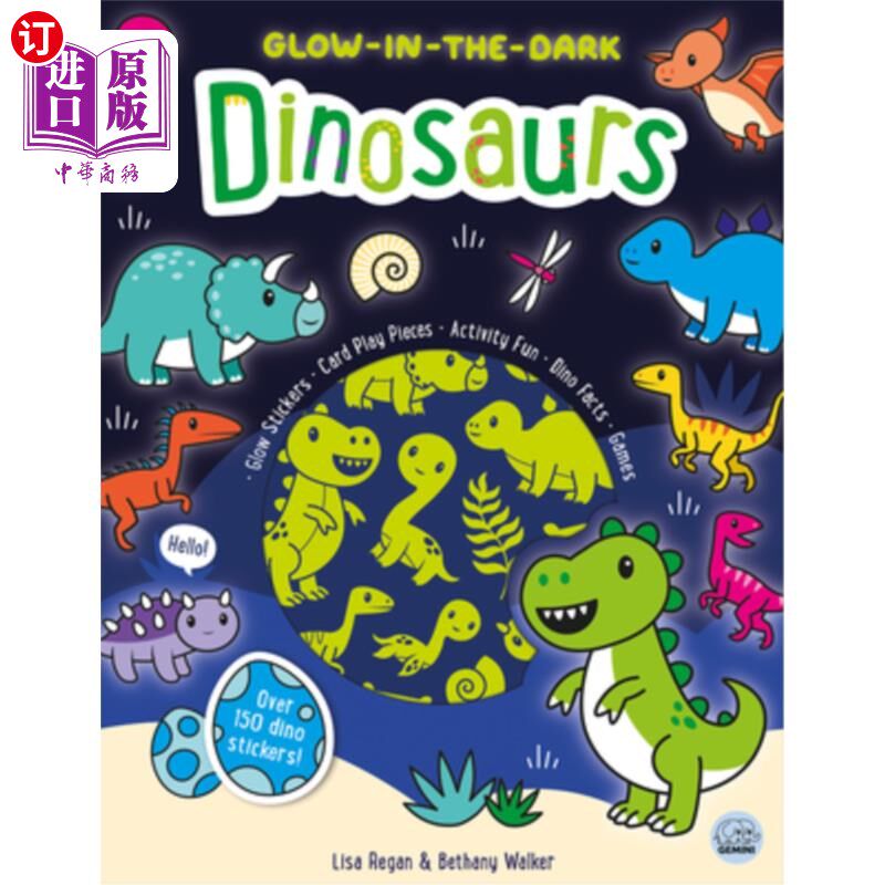 海外直订Glow-In-The-Dark Dinosaurs Sticker Activity Book 夜光恐龙贴纸活动手册