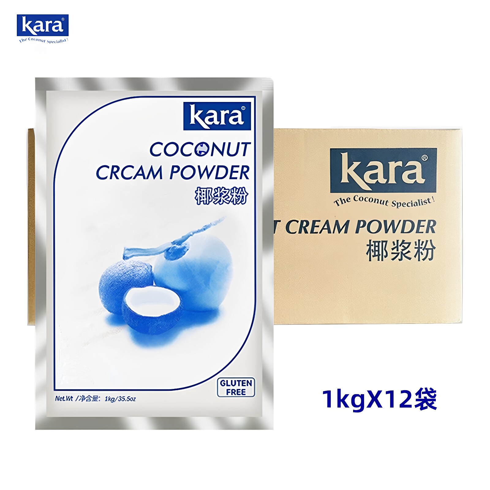 Kara佳乐椰浆粉1kg*12袋整箱原装进口奶茶甜品烘焙专用速溶椰子粉