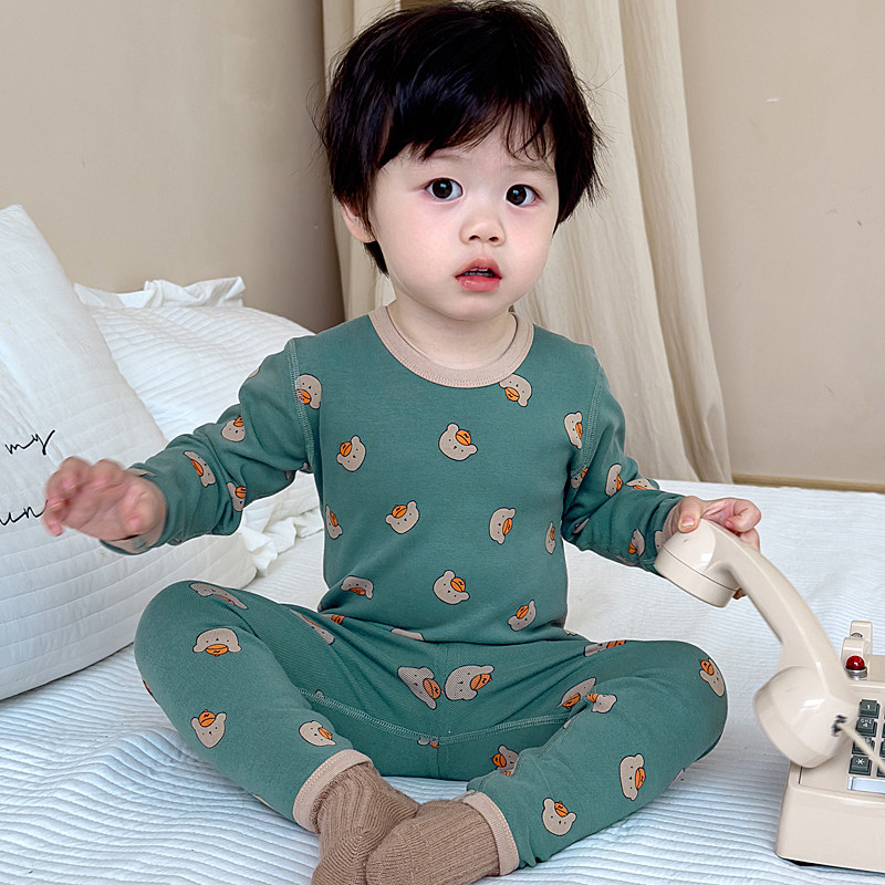 秋冬宝宝秋衣秋裤套装纯棉保暖儿童内衣男童女童棉毛衫无骨厚睡衣