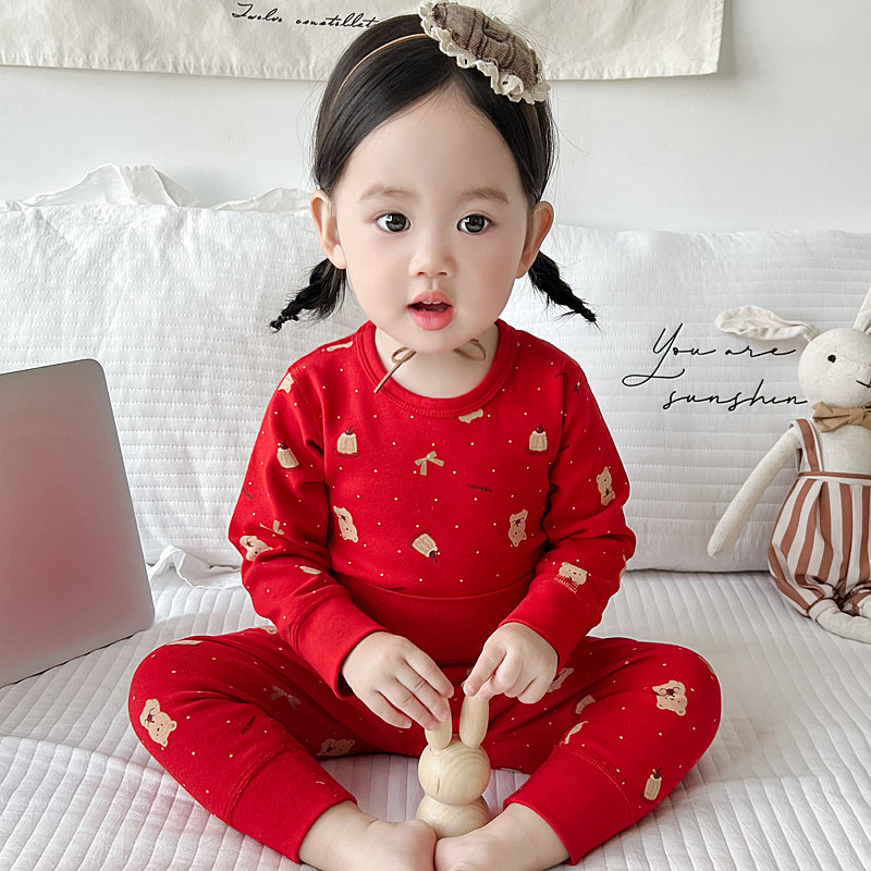 秋冬婴儿无骨高腰秋衣宝宝护肚裤纯棉儿童内衣男女童保暖红色套装,童装/婴儿装/亲子装,内衣套装,淘宝优惠券,粉丝福利购,淘宝优惠卷