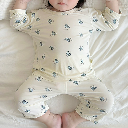 夏季莱赛尔男女童睡衣七分袖套装