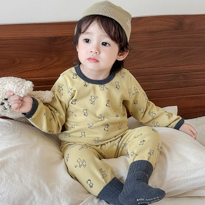 宝宝纯棉磨毛保暖内衣套装无骨