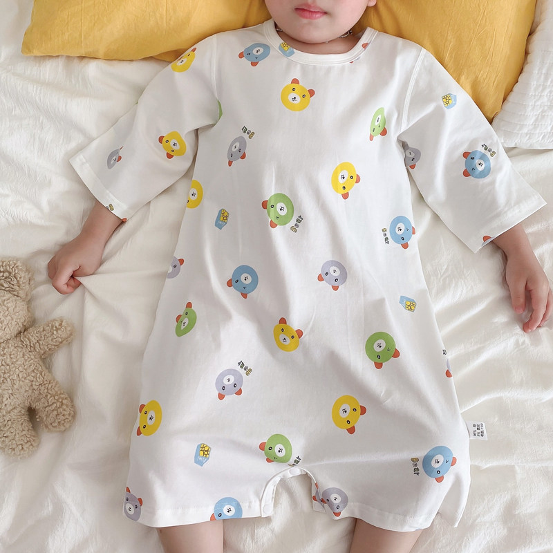 宝宝连体睡衣春秋婴儿防踢纯棉睡袍夏季男女儿童防着凉睡裙家居服