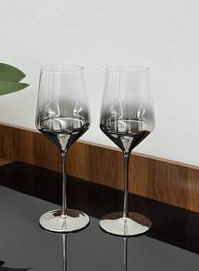 水晶玻璃电镀银灰色渐变美式红酒杯子高级金属感展厅高脚杯镀一半