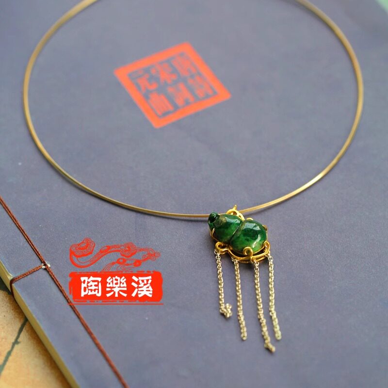 陶乐溪 新中式穿搭首饰 国潮珠宝翡翠花青葫芦流苏项圈【听风吟】