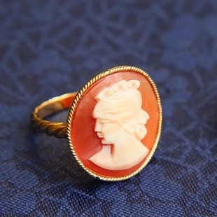 「陶乐溪」◆琬素倾尘◆地中海贝雕女王像18K古董戒指【美人愿】