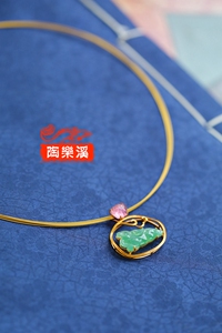 陶乐溪艺术珠宝 国风原创 满绿翡翠兔子粉碧玺18K金项圈吊坠 望月