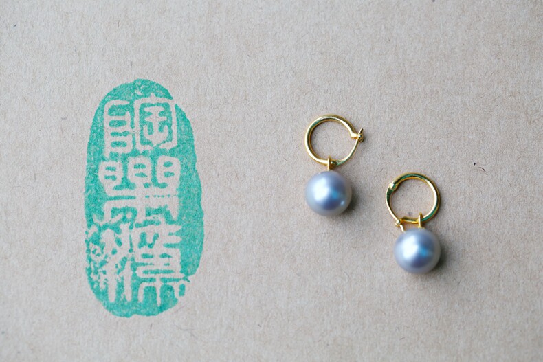 「陶乐溪」◆梨花院落◆银灰海水珍珠18K耳环吊坠两用【明月珰】