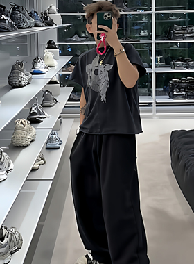 PALACEMAGICIAN巴黎24秀款500克重磅水洗破洞宽松慵懒高级感卫裤