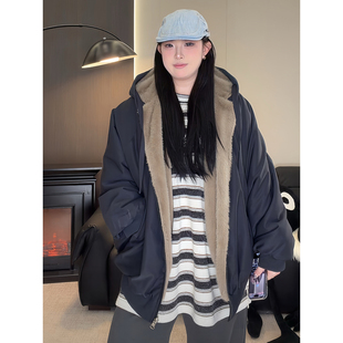 新品 9009冬季 肉肉女生两面穿加厚外套环保毛毛夹克 冬日小暖炉