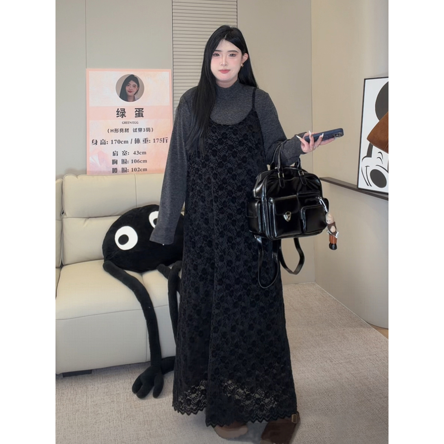 ◆琉璃梦境/重工款◆W1415冬季大码针织蕾丝吊带裙高领两件套女