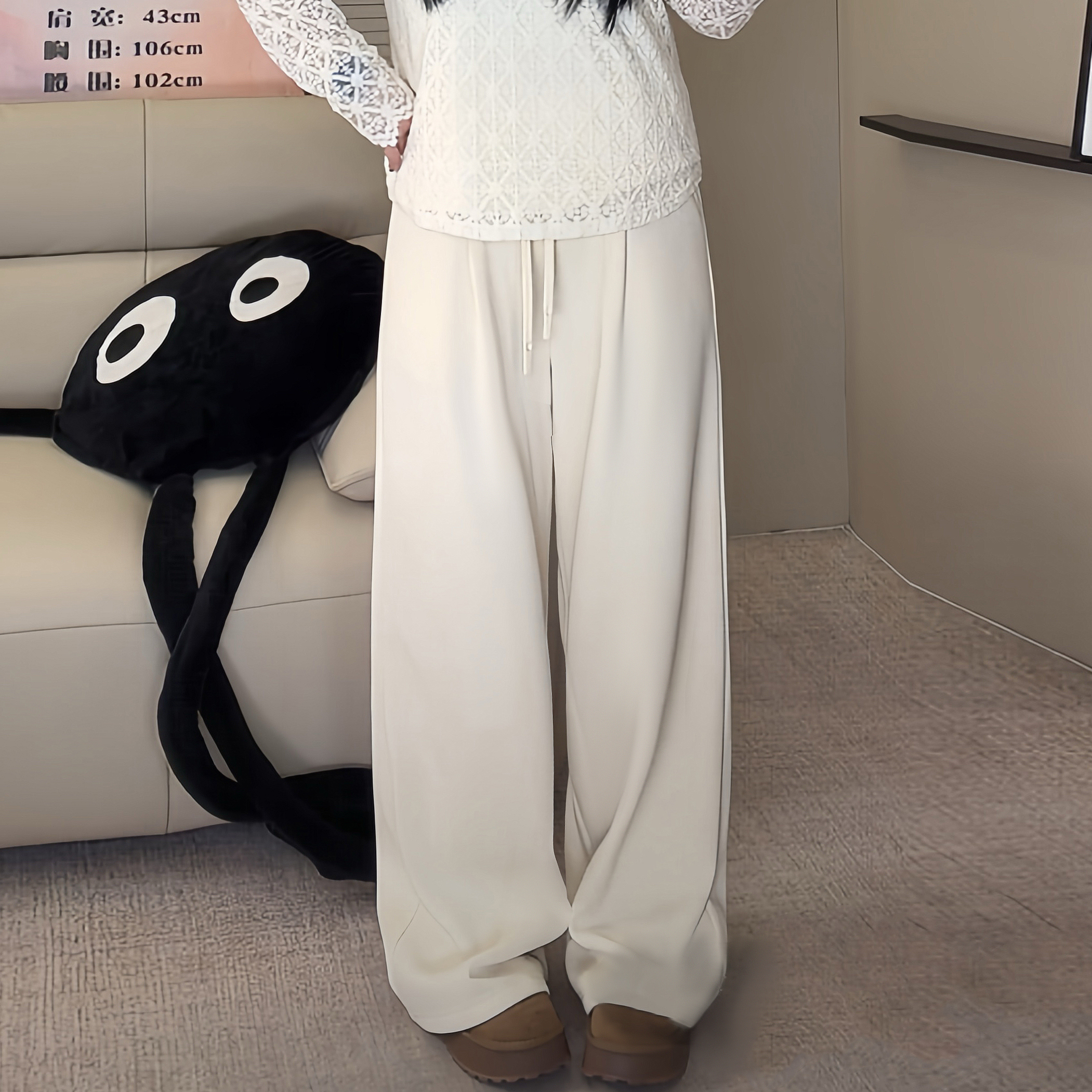 ◆长腿捕捉器！御寒神裤~巨显瘦◆W1433大码松弛感加绒纯色阔腿裤