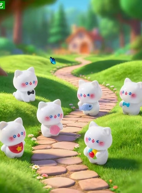 微景观可爱领结糖果小猫造景摆件