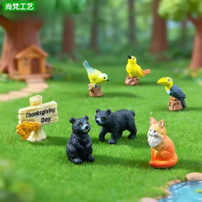 微景观创意写实鹦鹉黑熊造景摆件