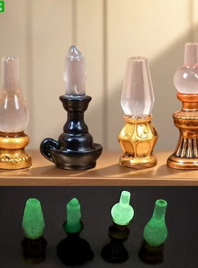 夜光复古迷你树脂酥油灯造景摆件