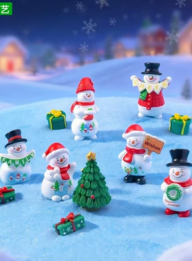 微景观圣诞举牌庆祝雪人造景摆件