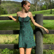 Rouje连衣裙长款 系带方领绿腰果色度假收腰显瘦吊带短裙夏法国
