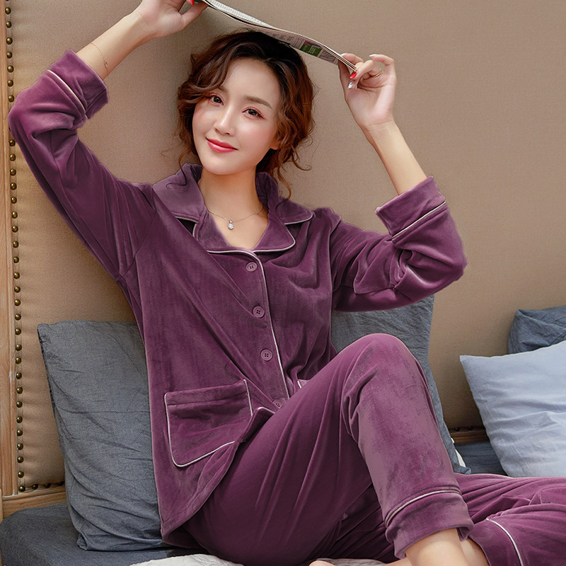 新款海岛绒睡衣女冬季套装加绒加睡衣/家居服套装