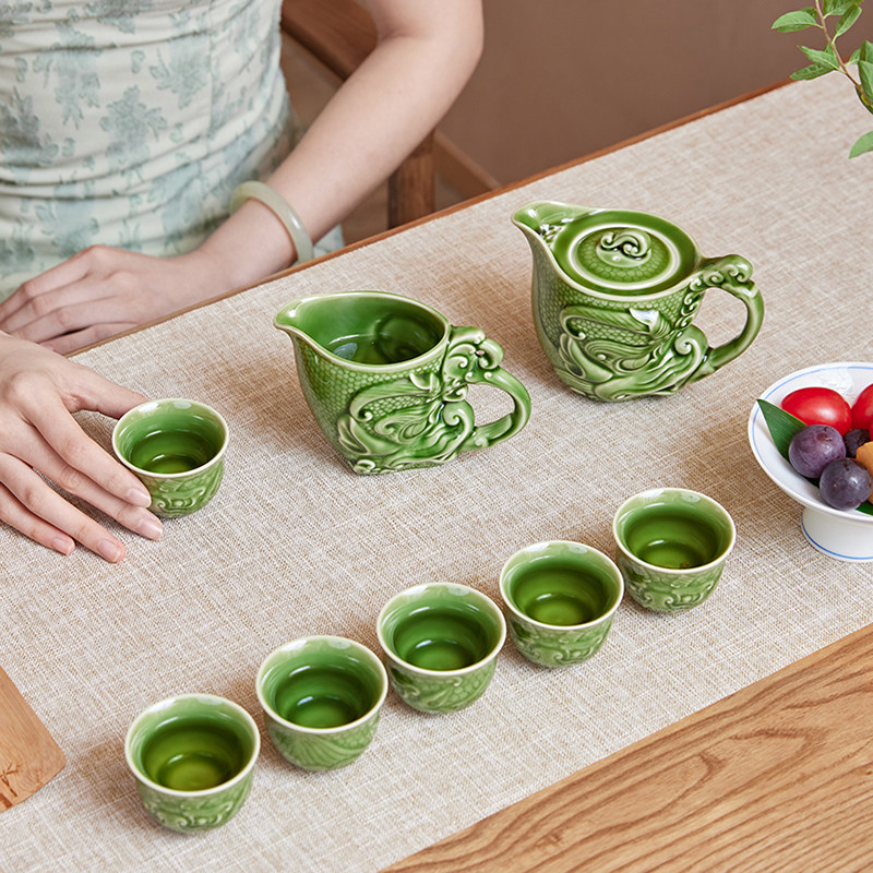 乾唐轩活瓷新龙首茶具1壶1海6杯