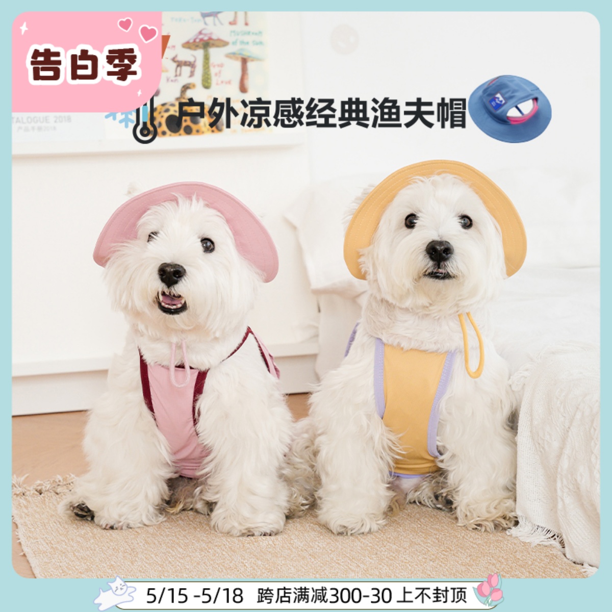 韩国puppygallery凉感狗狗帽子露耳朵夏天防晒遮阳宠物衣服小型犬