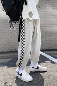 早秋季宽松百搭潮牌拼接格子休闲九分卫裤 TY030 P50 控68图片