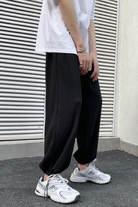 夏季宽松百搭冰丝压折薄款抽绳休闲九分裤TY113 P55控68图片