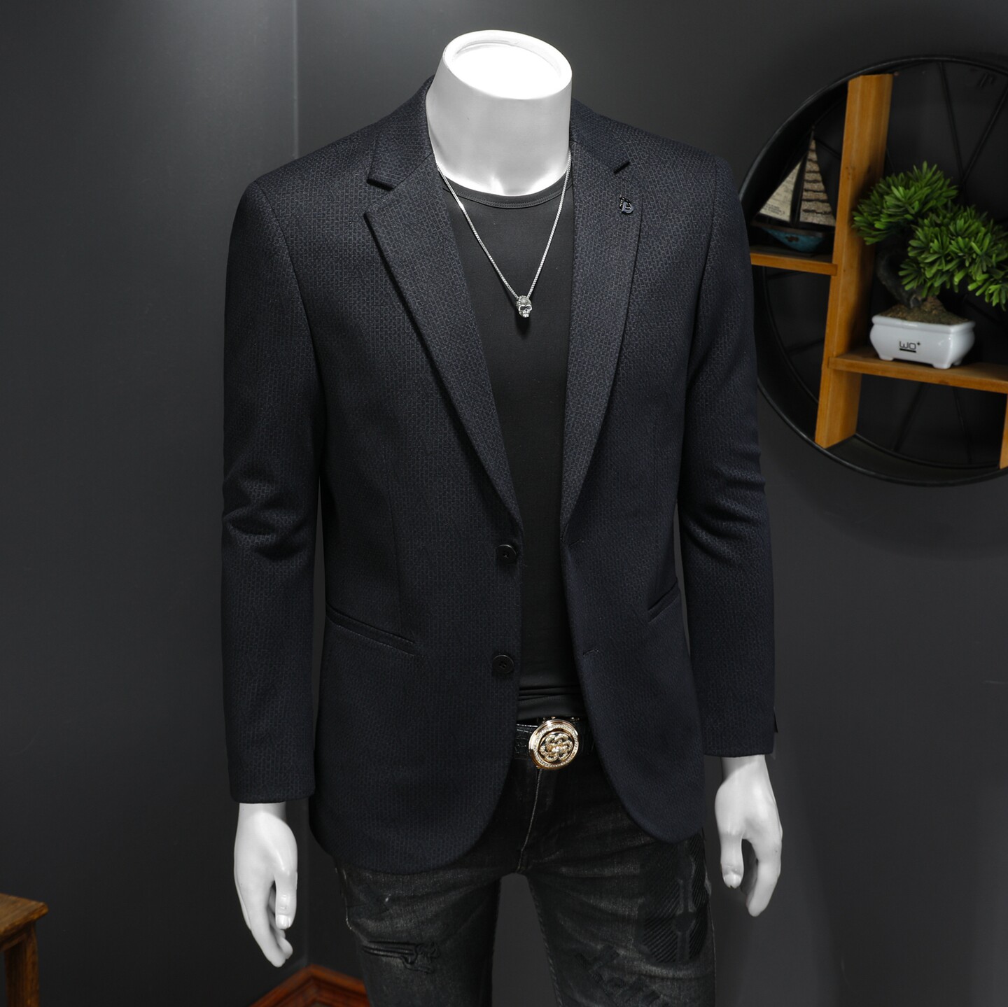 XZ88123/P185羊毛混纺西服外套男商务休闲单西上衣字母暗纹帅气,男装西服,钱塘730-1
