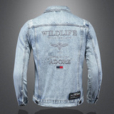 印花刺绣男夹克男士立领牛仔外套男装欧美时尚休闲春秋百搭复古，男装工装外套，钱塘730-1