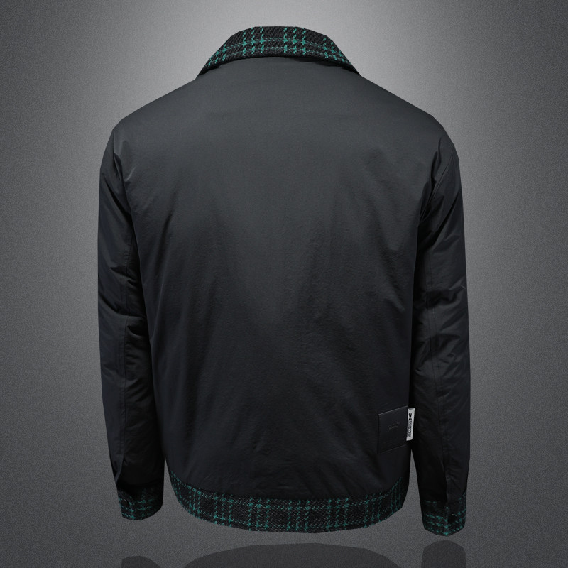 新风格冬季呢料拼接青果领羽绒服男士修身Y88023/P280大货,男装羽绒服,钱塘730-1