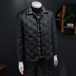 冬季新款呢料拼接假两件羽绒服男士修身质量好730/T88027/P280图片