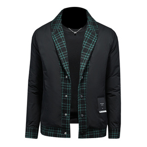 2024冬季呢料拼接青果领羽绒服男士修身QT5027/T88023/P208白底