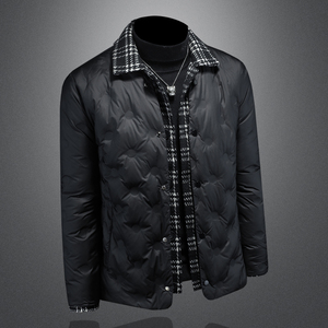 冬新款呢料拼接假两件羽绒服男士修身质量好730/T88027/P280图片