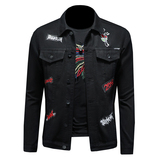 730/B1059/P155黑色徽章牛仔外套男士精品牛仔夹克贴标牛仔衣，男装夹克，钱塘730-1