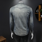 730/W50014/P150复古做旧水洗牛仔衬衣男士帅气简约主推，男装衬衫，钱塘730-1