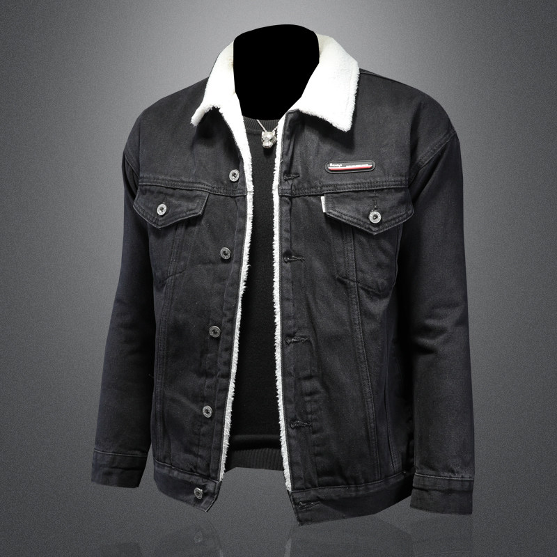 羊羔毛牛仔棉服外套男加厚牛仔衣黑色外套730/M9363/P158,男装棉衣,钱塘730-1